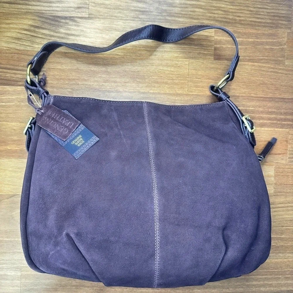Chocolate Brown Genuine Suede Hobo Shoulder Bag Large Slouchy Purse NWT